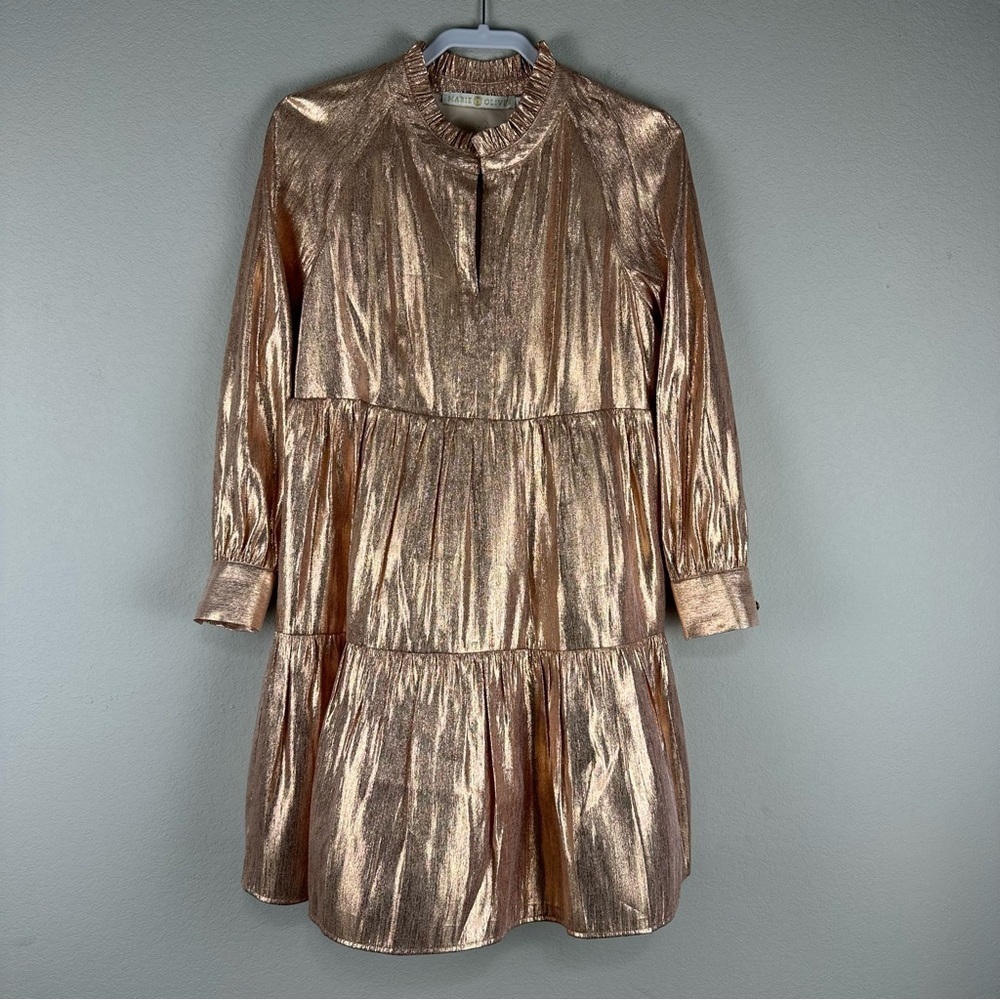 NEW Marie Oliver Metallic Rose Gold Long Sleeve Paris Dress Size Small